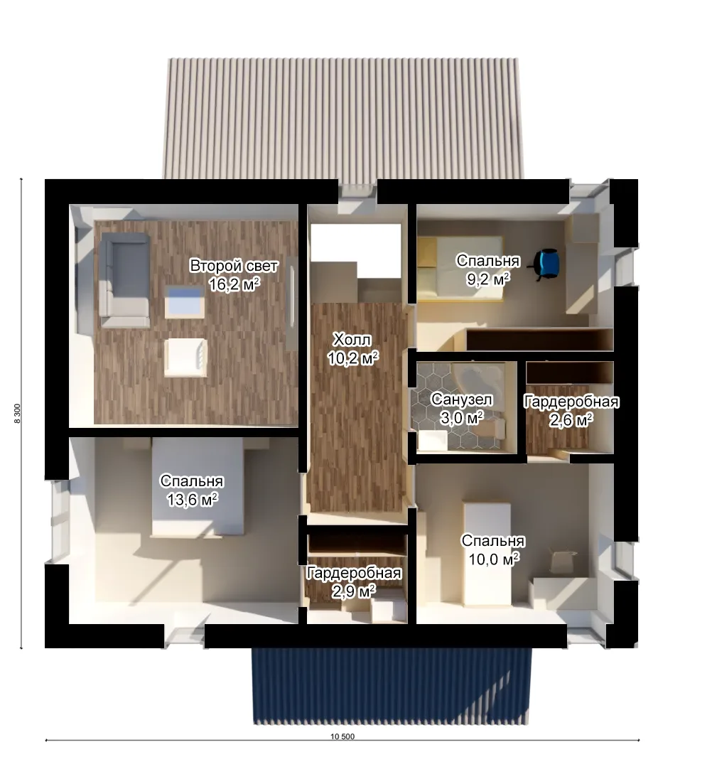 Каркасный дом «Оморозо» — 3D-планировка 4